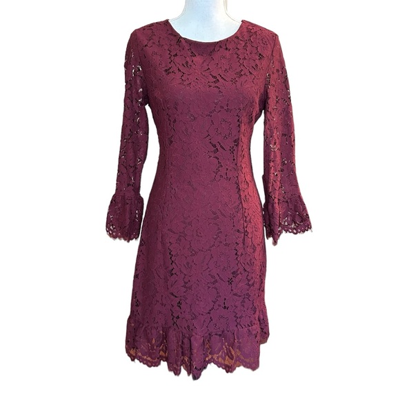 NWT Lulus Flair-est of Them All Plum Purple Lace Flounce Sleeve Dress SZ Small - Picture 2 of 10